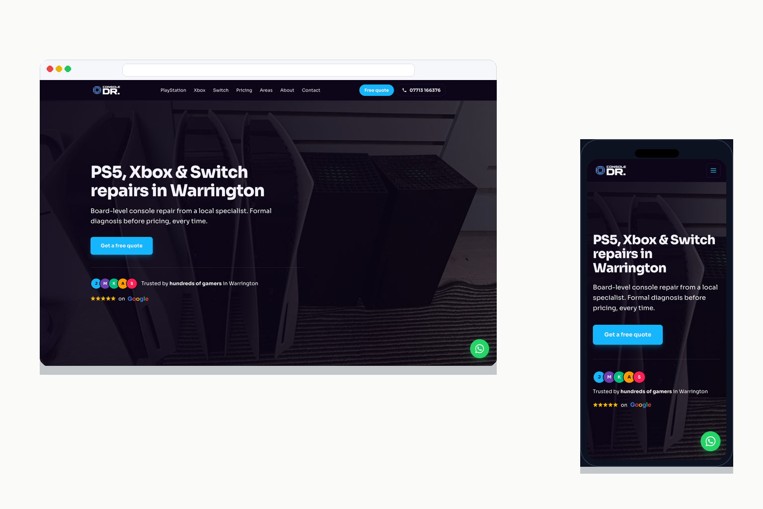 Console Dr console repair website on desktop and mobile, theconsoledr.co.uk