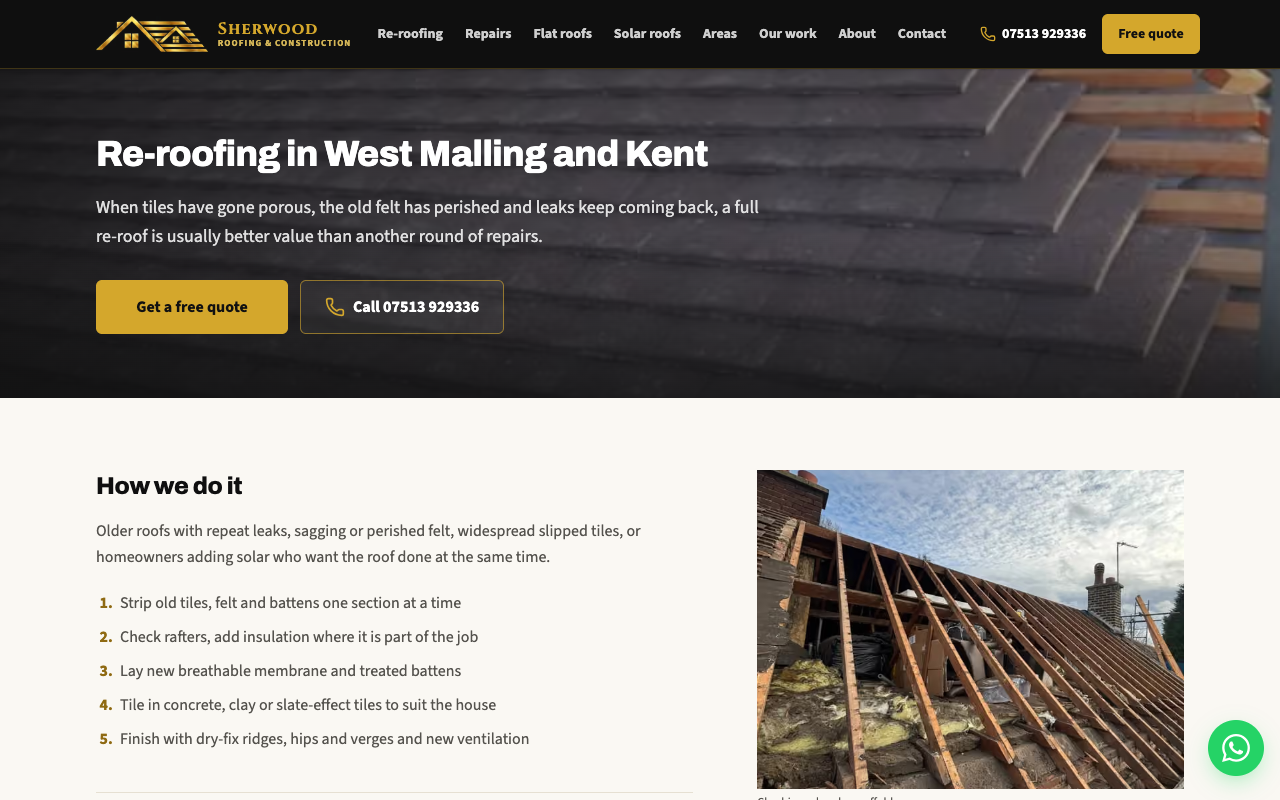 Re-roofing service hub on sherwoodroofingkent.co.uk